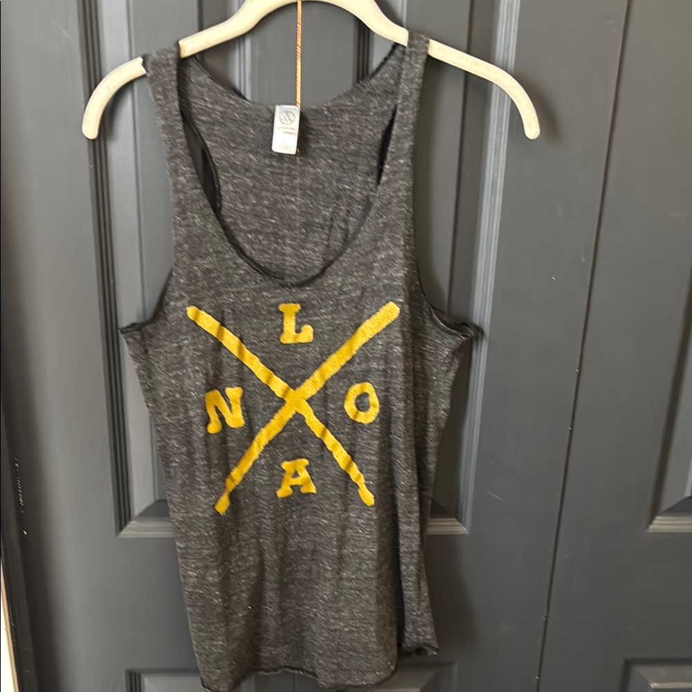 Black slub Tank Top with gold NOLA Design Dirty Coast New Orleans